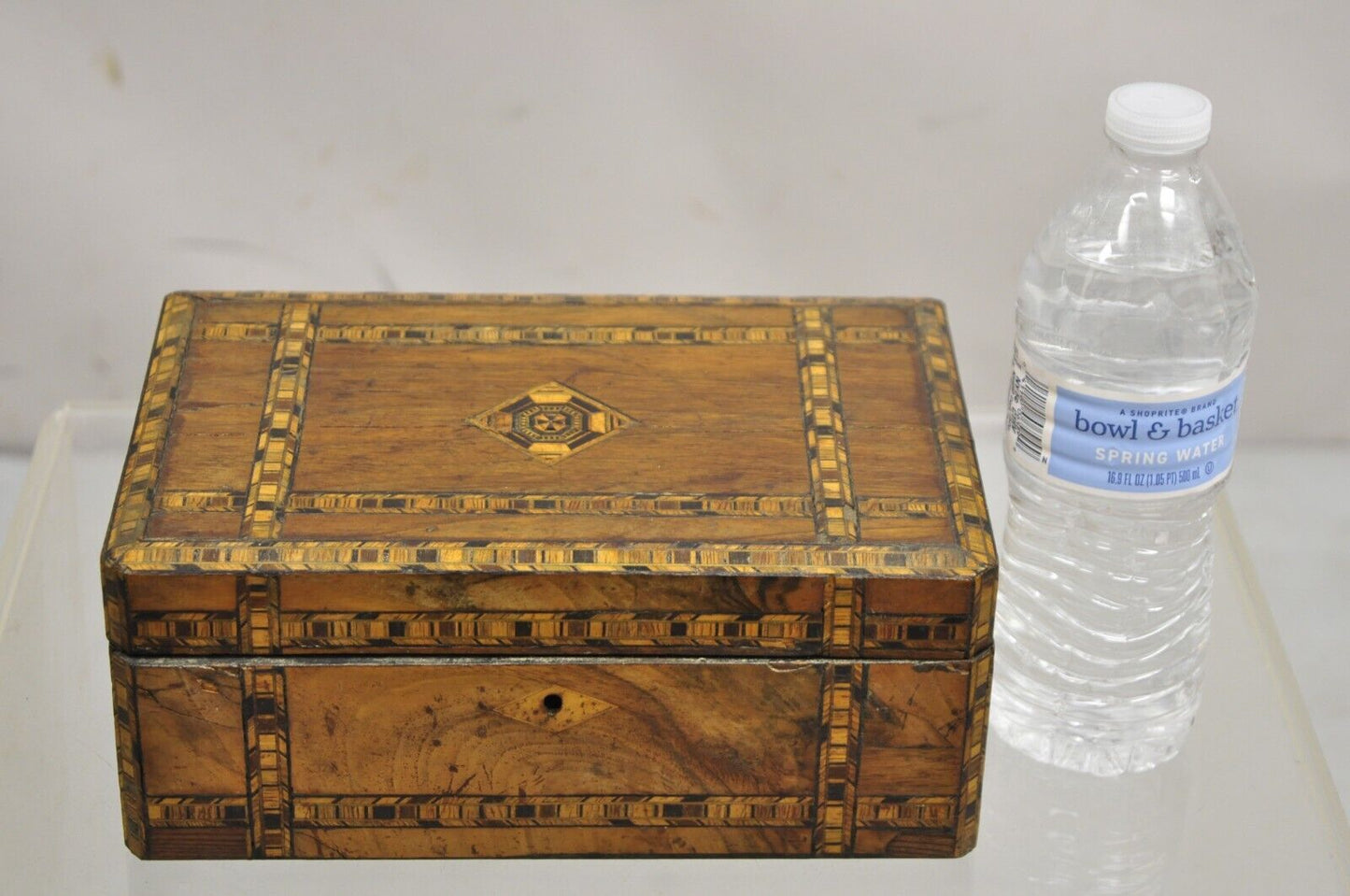 Antique English Victorian Marquetry Inlay Tea Caddy Sewing Box Desk Storage