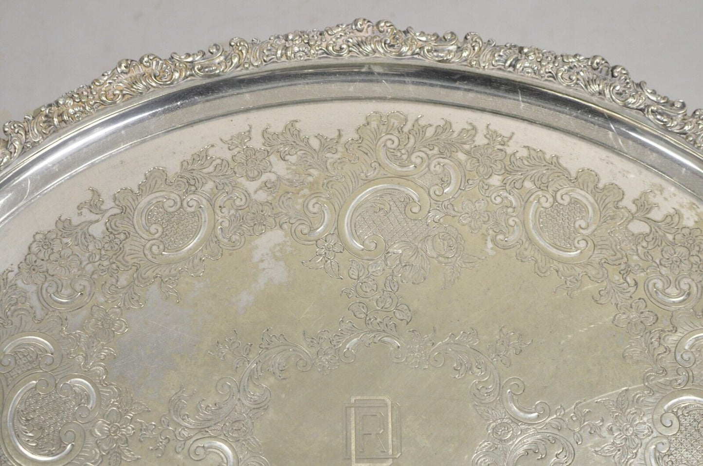 Antique English Victorian Silver Plated Oval Serving Platter Tray "RDD" Monogram