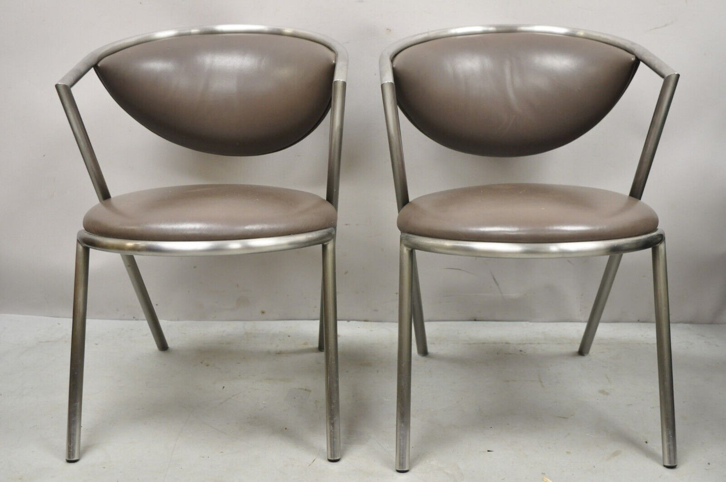 Vintage Brueton Mid Century Modern Tubular Steel Cat Eye Chairs - a Pair