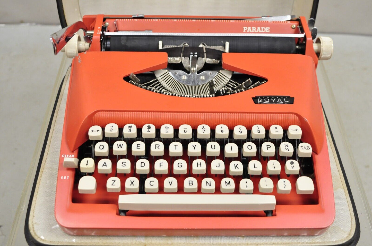 Vintage Royal Holland Parade Coral Red Mid Century Modern Typewriter in Case