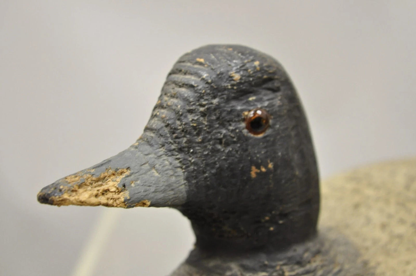 Antique Carved Wood Wooden Black and White 13" Mallard Duck Decoy w/ Glass Eyes