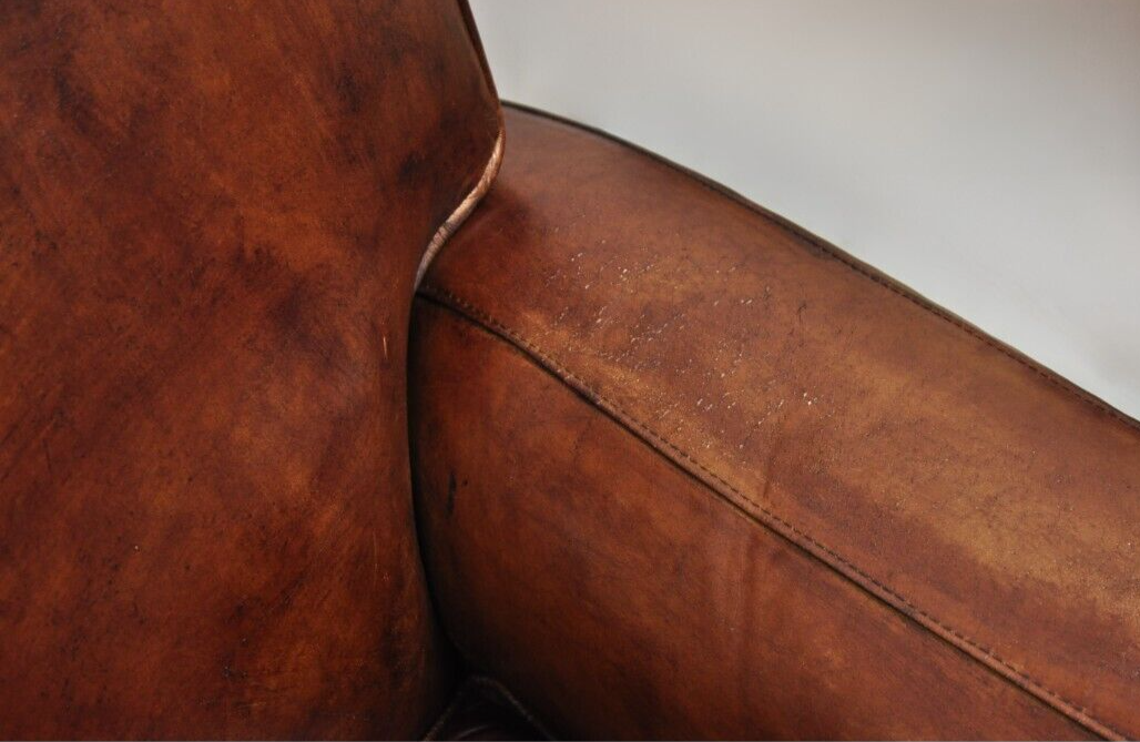 Pottery Barn Manhattan Brown Leather Recliner Art Deco Club Chairs - a Pair