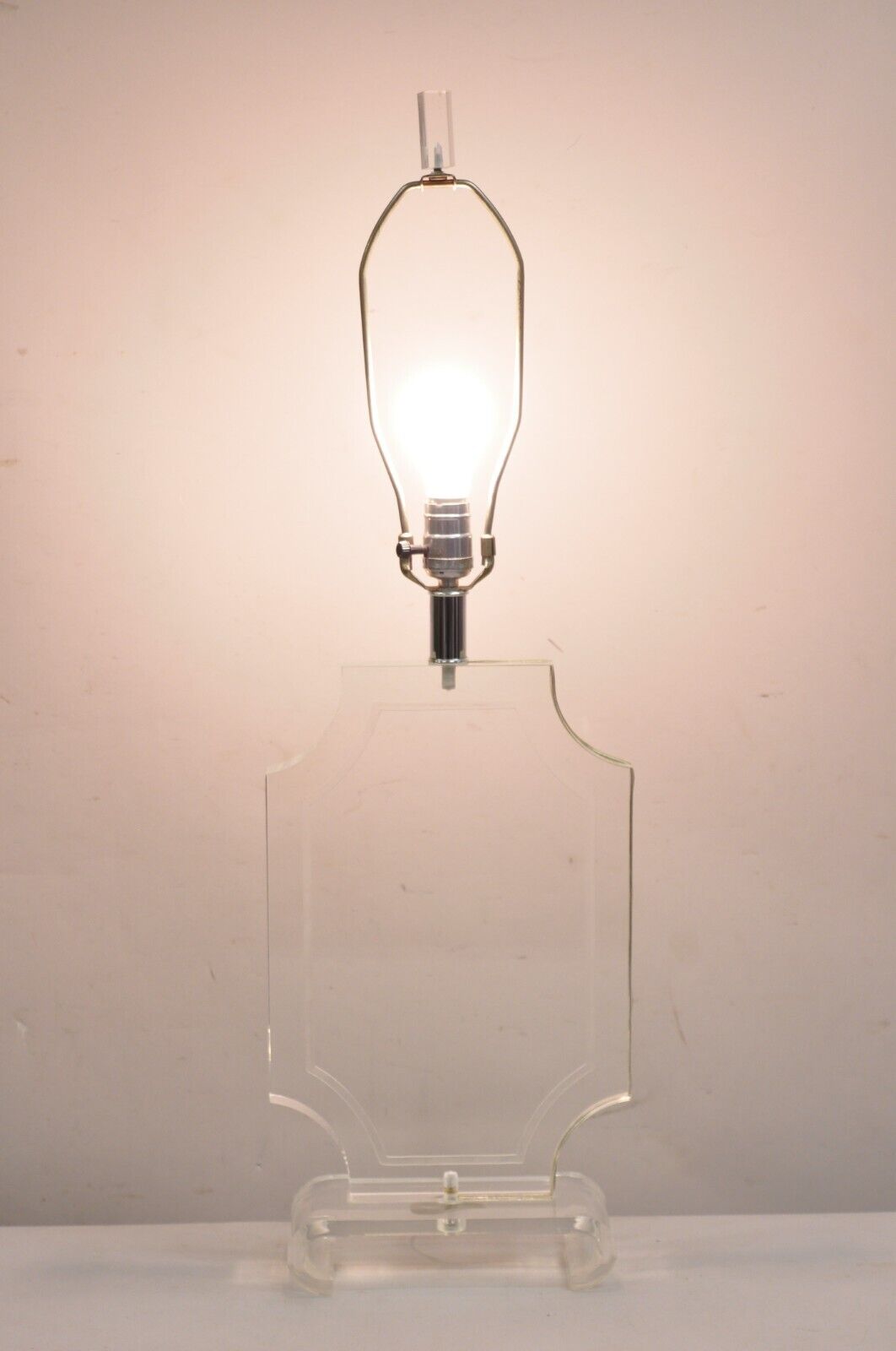 Vintage Mid Century Modern Sculpted Clear Lucite Octagonal Table Lamp
