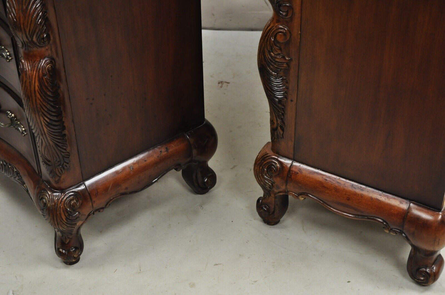 Lane French Provincial Cherry Wood Three Drawer Bed Side Chest Nightstand - Pair