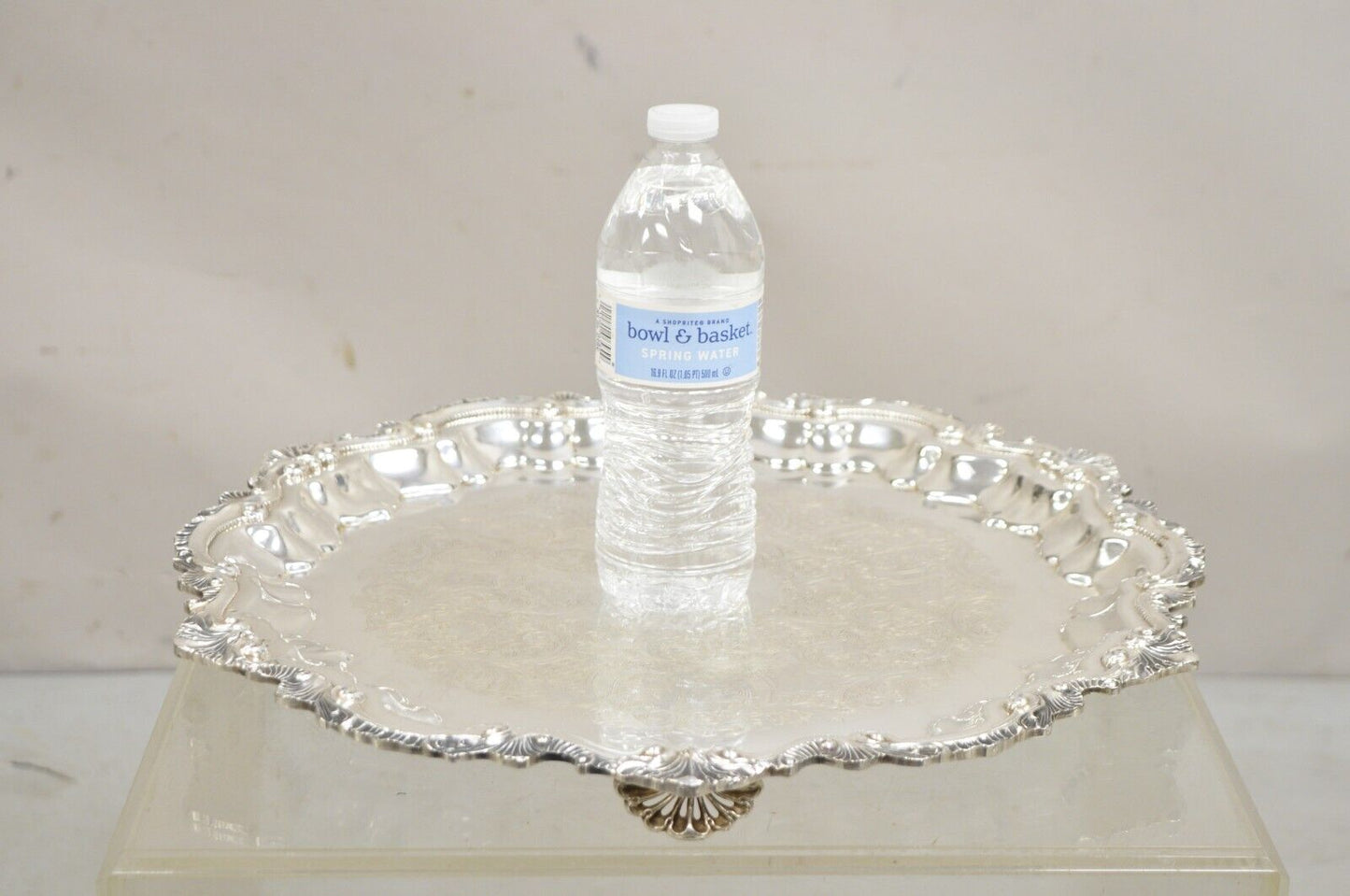 Vintage "Chippendale" By Wallace Round Scalloped Silver Plated Platter Tray