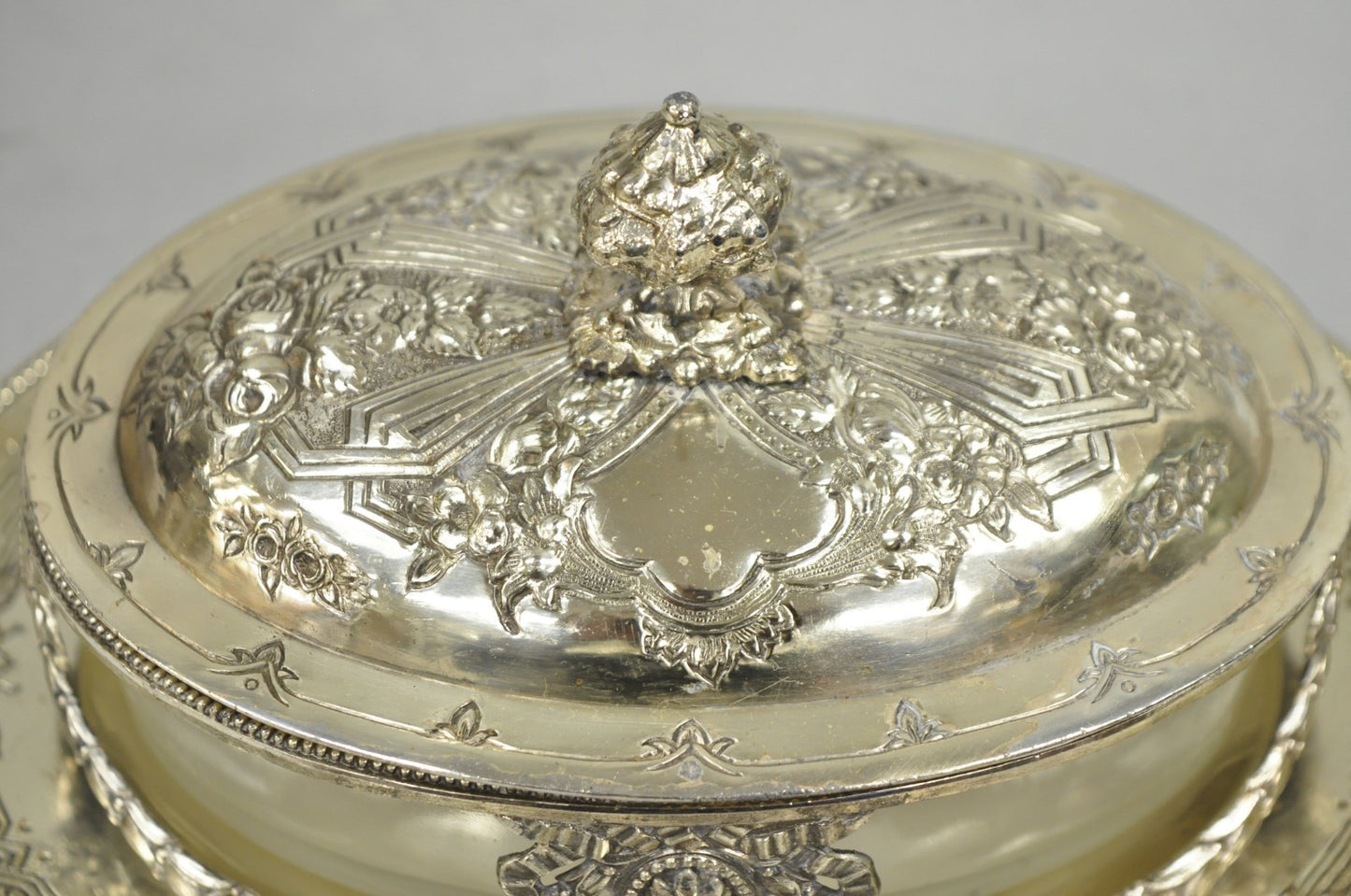 Antique Corbell & Co England Edwardian Adam Silver Plated Ornate Butter Dish