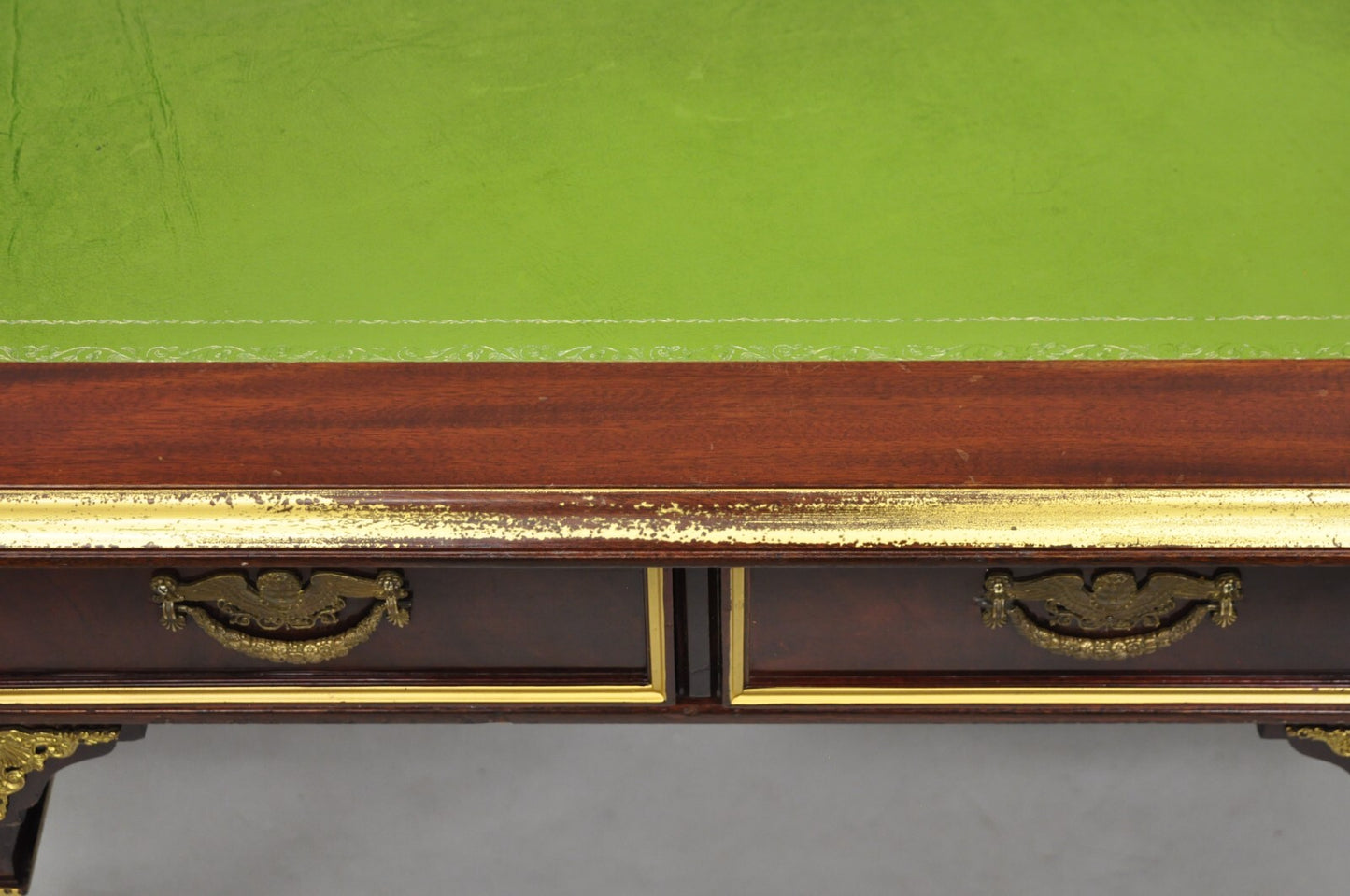 French Empire Revival Green Leather Top Bronze Griffin Mahogany Desk & Chair