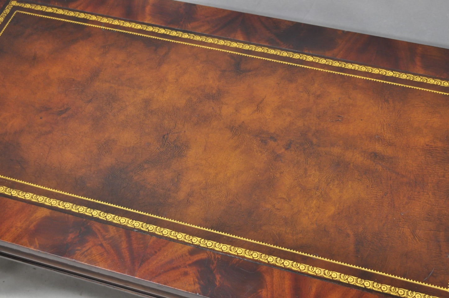 Vintage French Regency Mahogany Leather Top Saber Leg Coffee Table attr Weiman