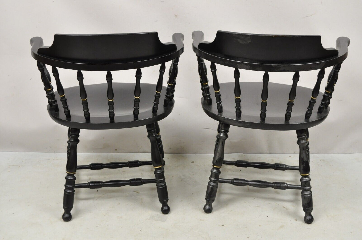 Vintage S. Bent & Bros Black Painted Eagle Colonial Style Pub Chairs - a Pair