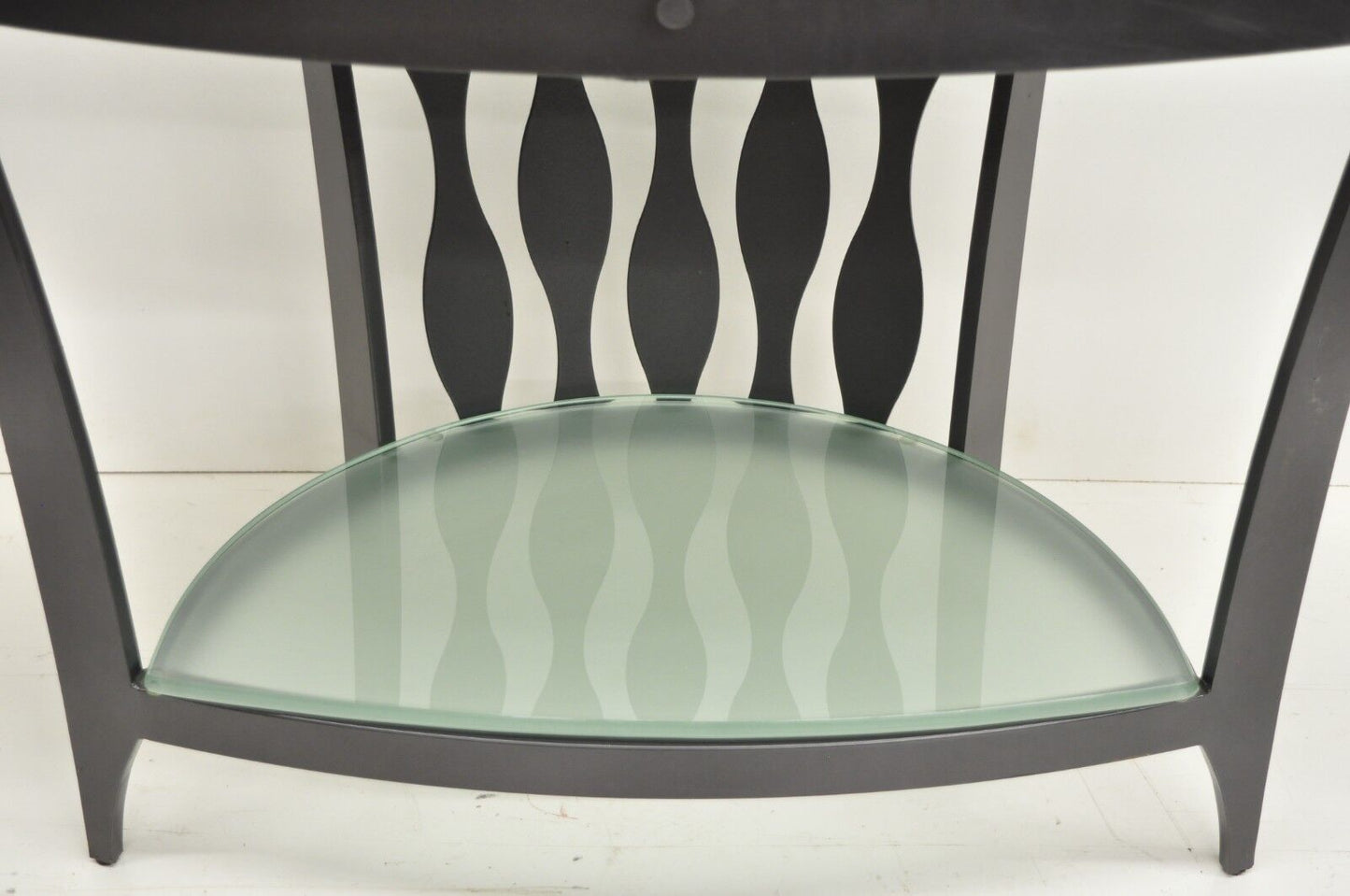 Modern Steel & Glass Demilune Side Table Console Entertainment TV Stand - a Pair