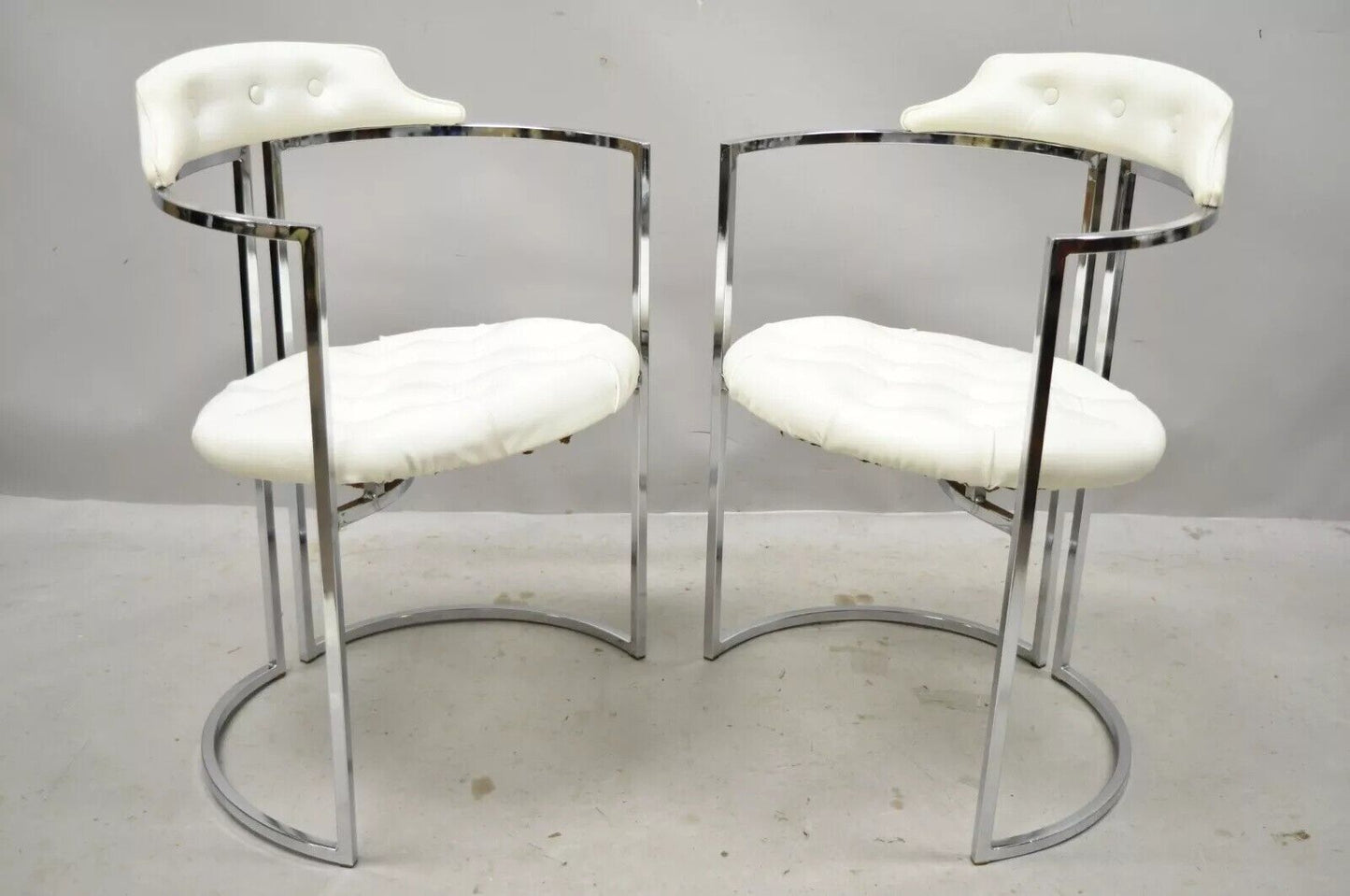 Vintage Daystrom Mid Century Modern Chrome White Vinyl Dining Chairs - Set of 4