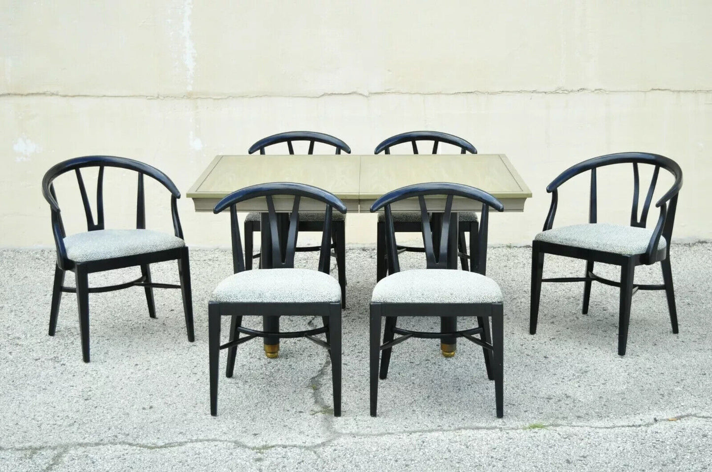 Mid Century Modern Black Lacquer Wishbone Dining Chairs by Blowing Rock Set of 6
