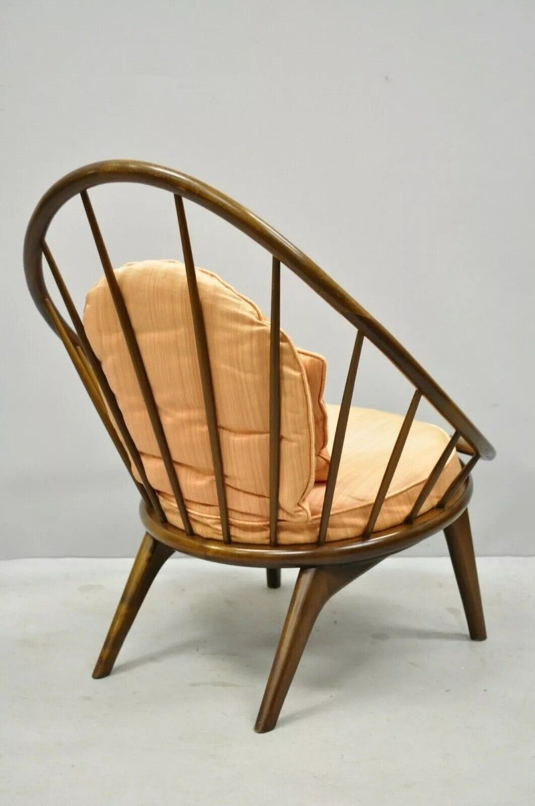 IB Kofod Larsen Selig Style Danish Modern Walnut Peacock Hoop Spindle Chair