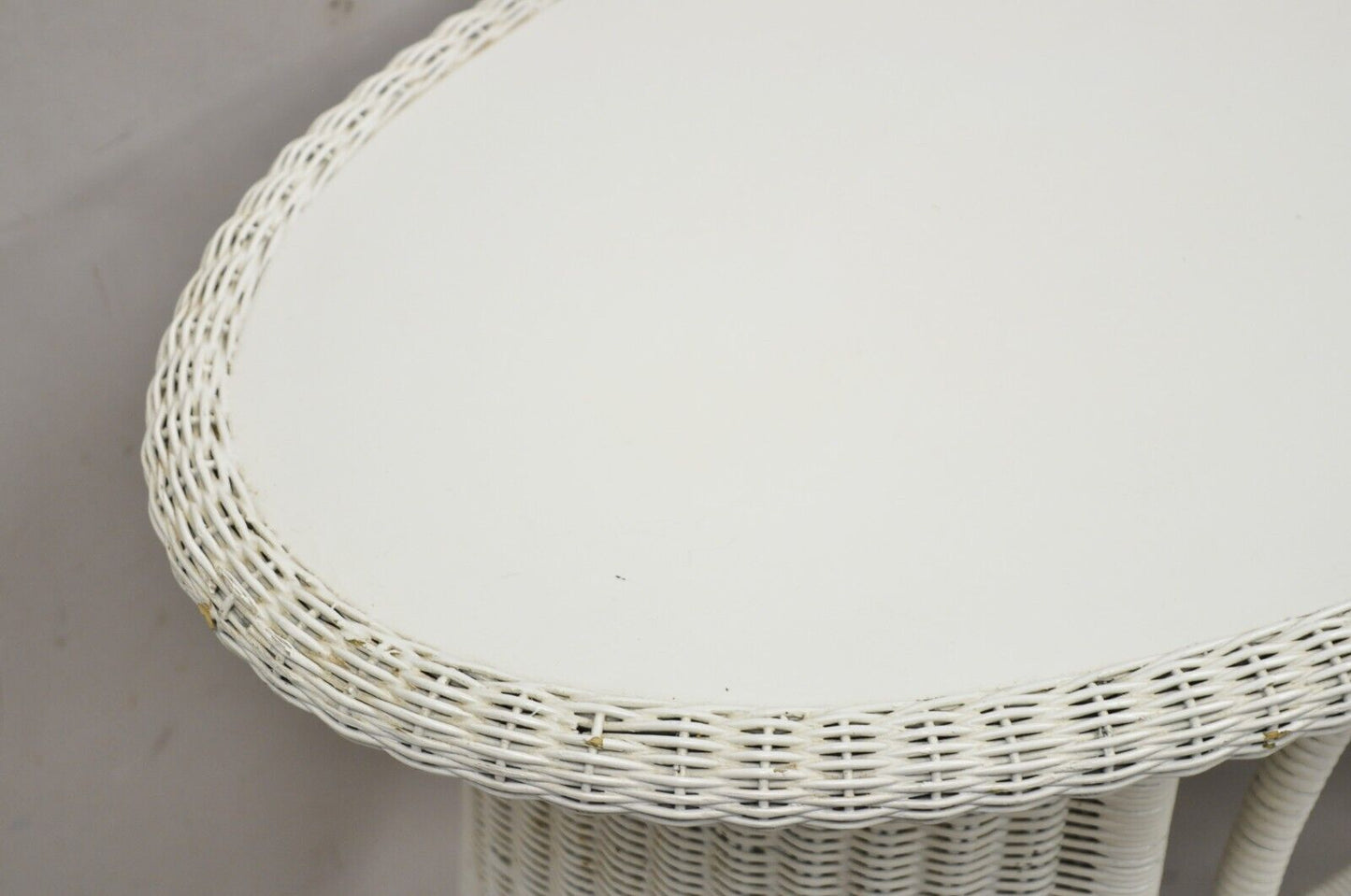 Antique Victorian White Wicker Rattan Console Hall Side Table