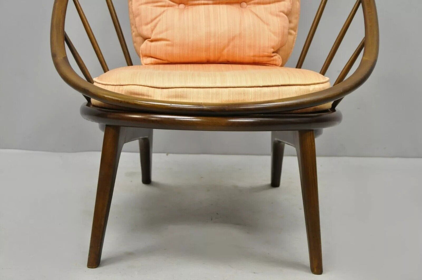 IB Kofod Larsen Selig Style Danish Modern Walnut Peacock Hoop Spindle Chair