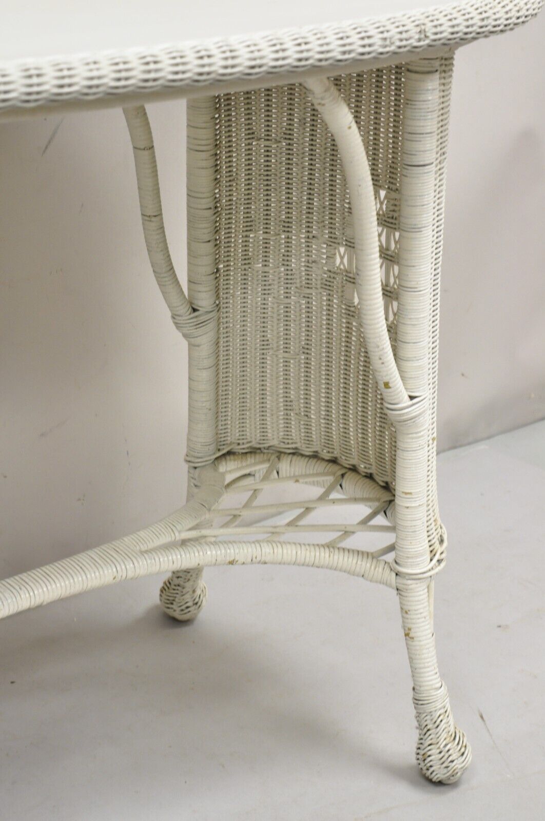 Antique Victorian White Wicker Rattan Console Hall Side Table