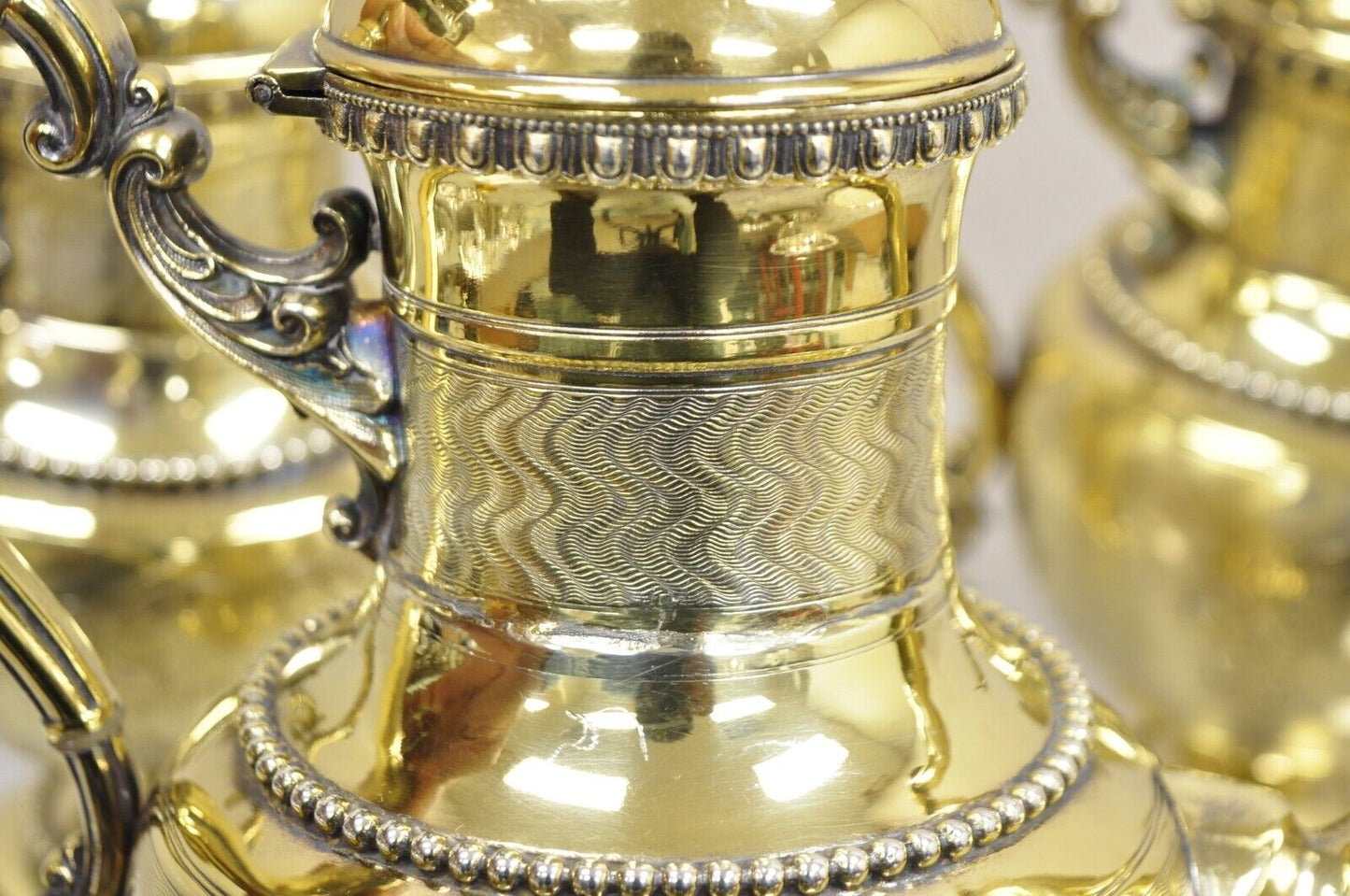 Meriden Victorian Gold Plated Ornate Tea Set w/ "PPW" Monogram - 5 Pc Set