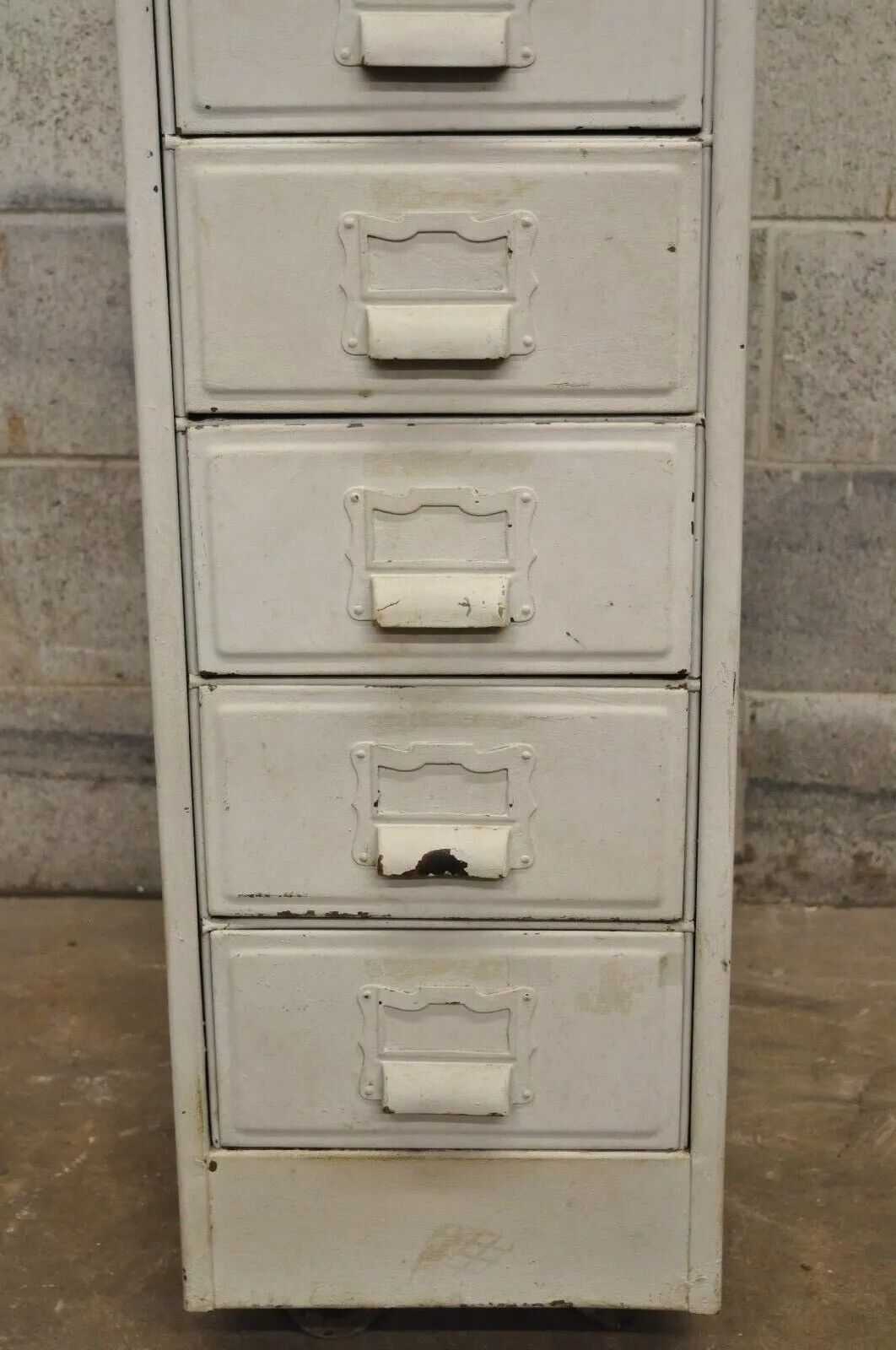 Vintage Industrial Rolling Steel Metal Deep File Cabinet Banker Letter Storage A