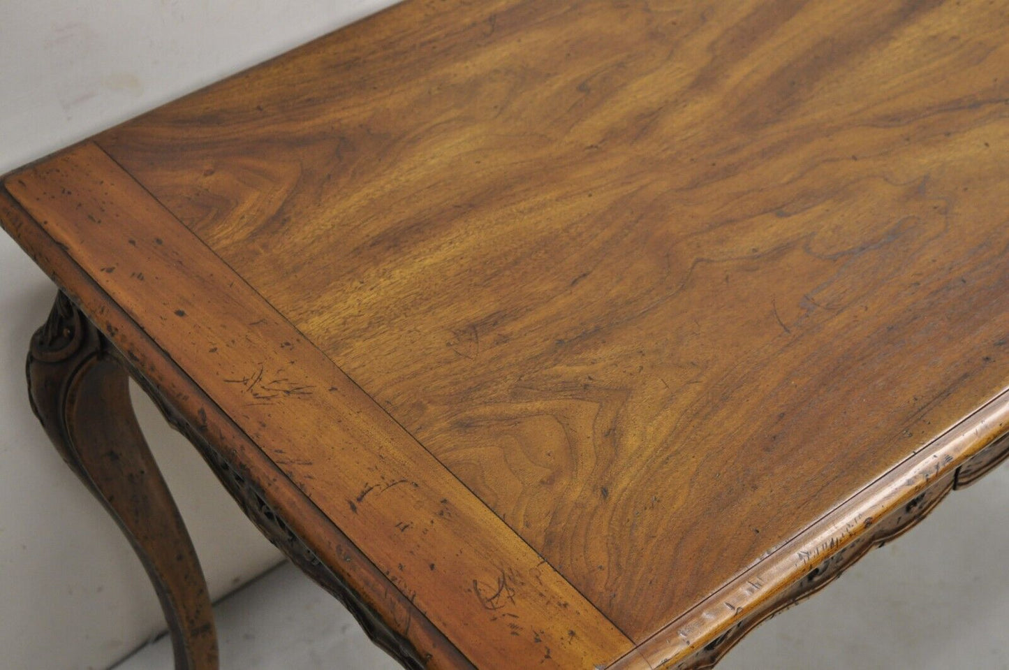 Vintage John Widdicomb French Country Carved Walnut Writing Desk with Drawer