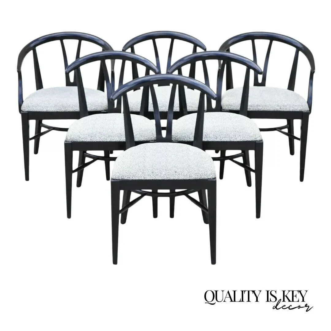 Mid Century Modern Black Lacquer Wishbone Dining Chairs by Blowing Rock Set of 6