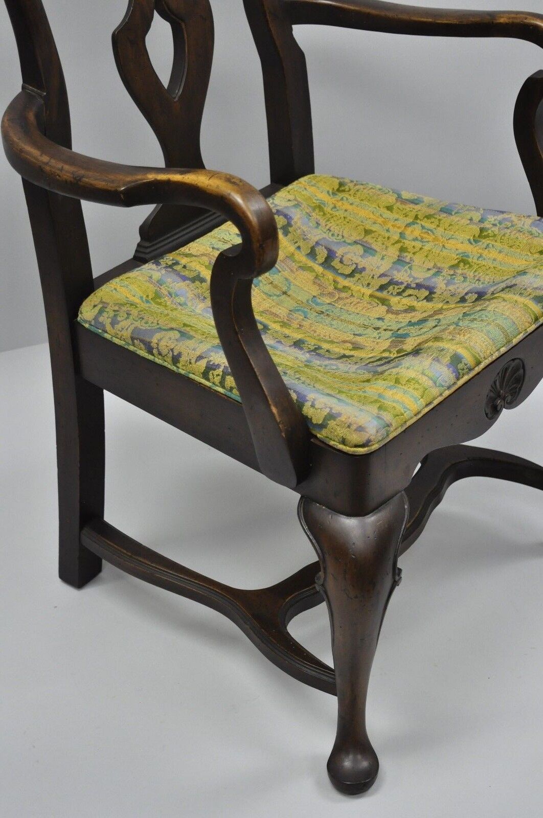 Vintage Italian Baroque Swedish Rococo Style High Back Dining Arm Chairs - Pair