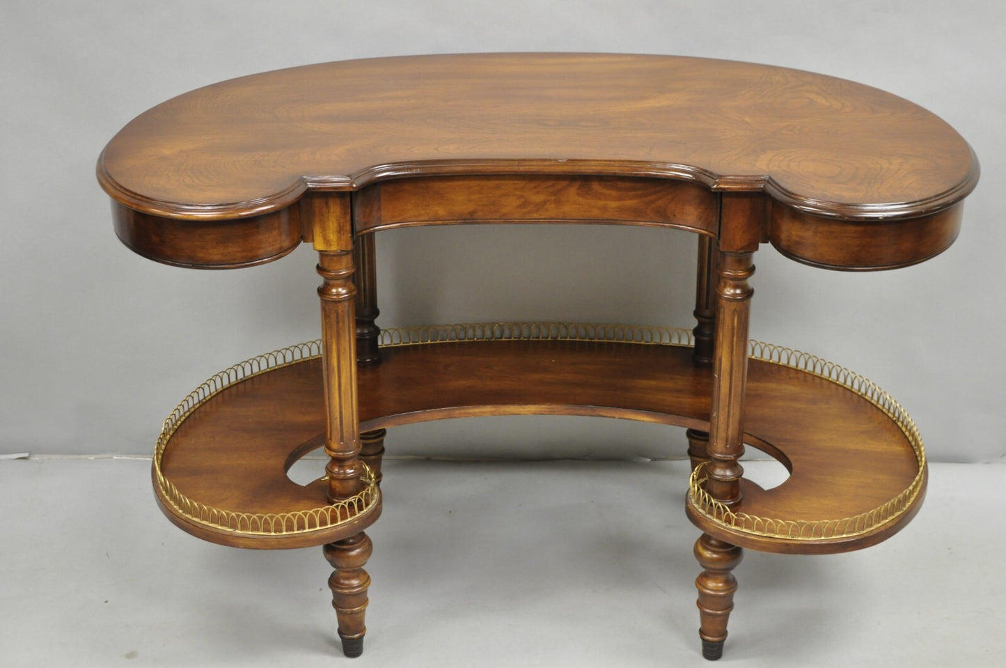 Vintage French Regency Cherry Wood "Kidney Bean" Desk Console Table w/ Drawer