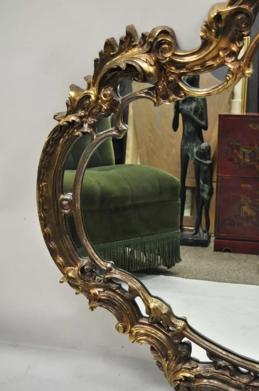 Vintage Italian Gothic Baroque Style Gold Hollywood Regency Large Wall Mirror