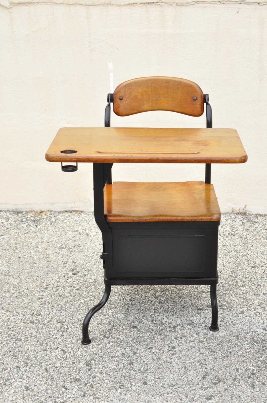 Antique American Industrial Iron and Maple Childs School Writing Desk