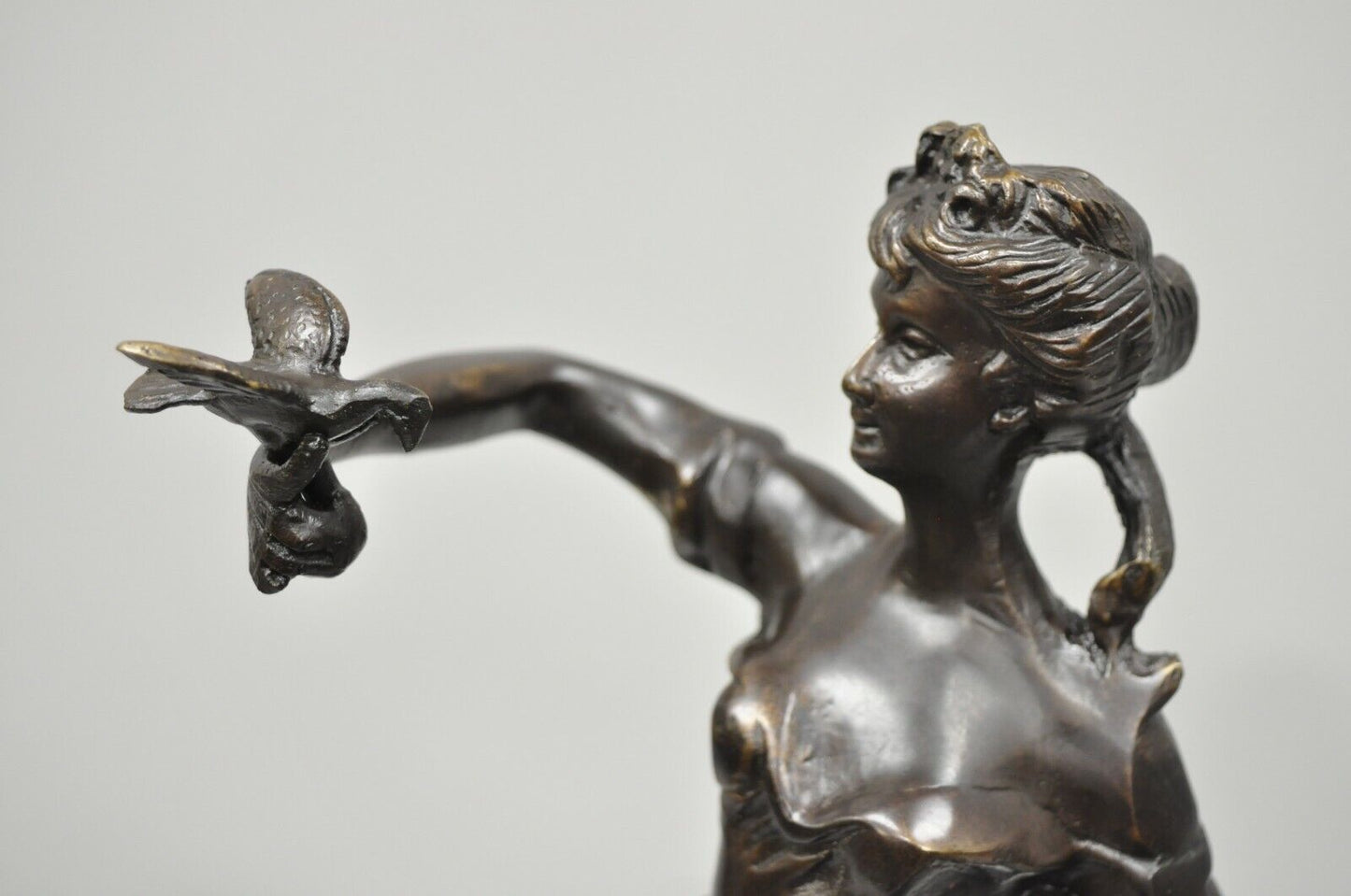 Bronze Sculpture Woman w/ Birds & Basket 15" Statue Figure After Emile Guillemin