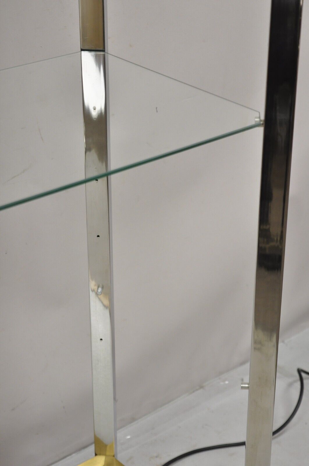 Vintage Illuminated Chrome and Brass Light Up Display Shelf Curio Etagere