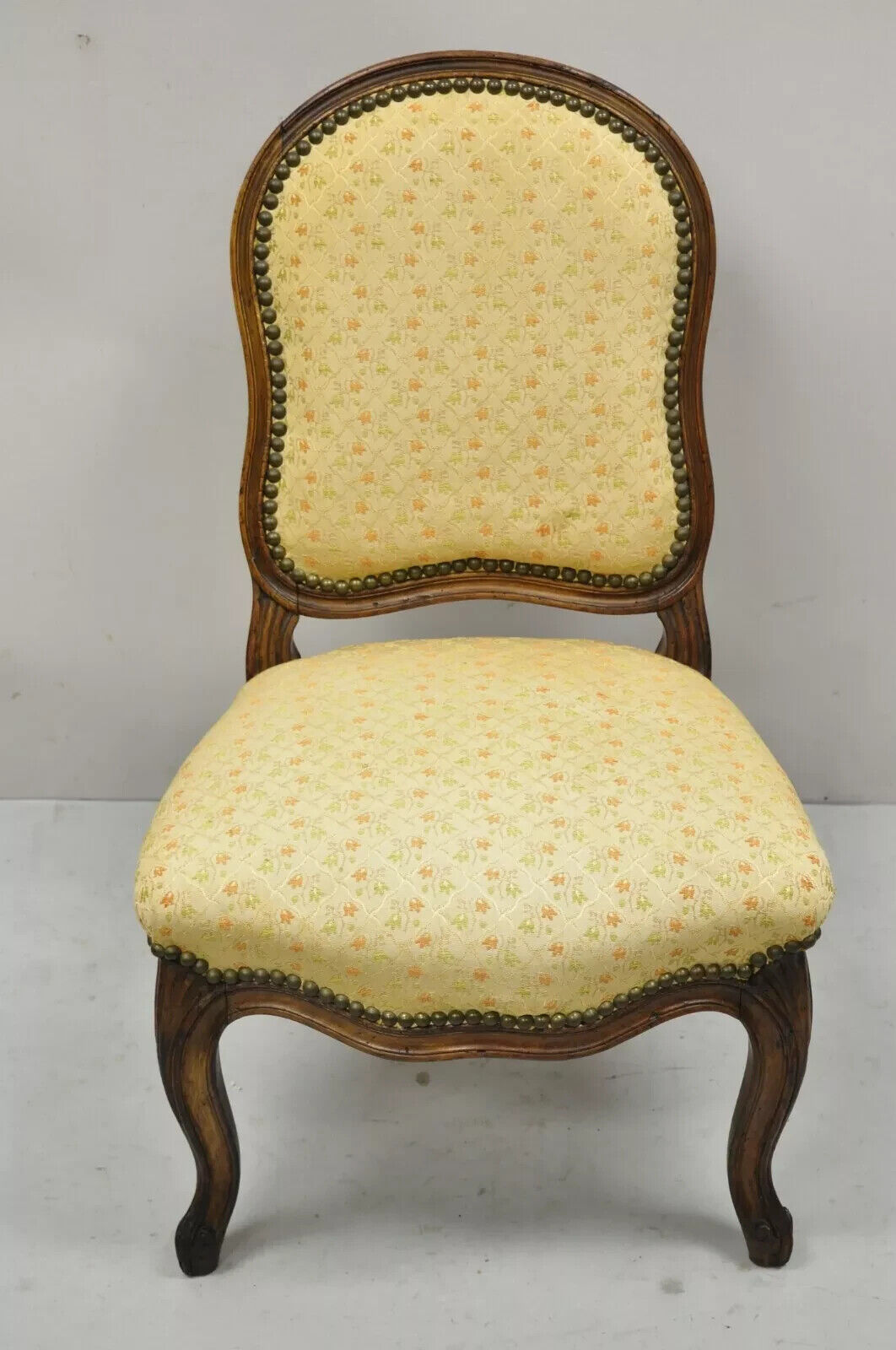 Small Antique French Country Louis XV Style Carved Walnut Boudoir Side Chair