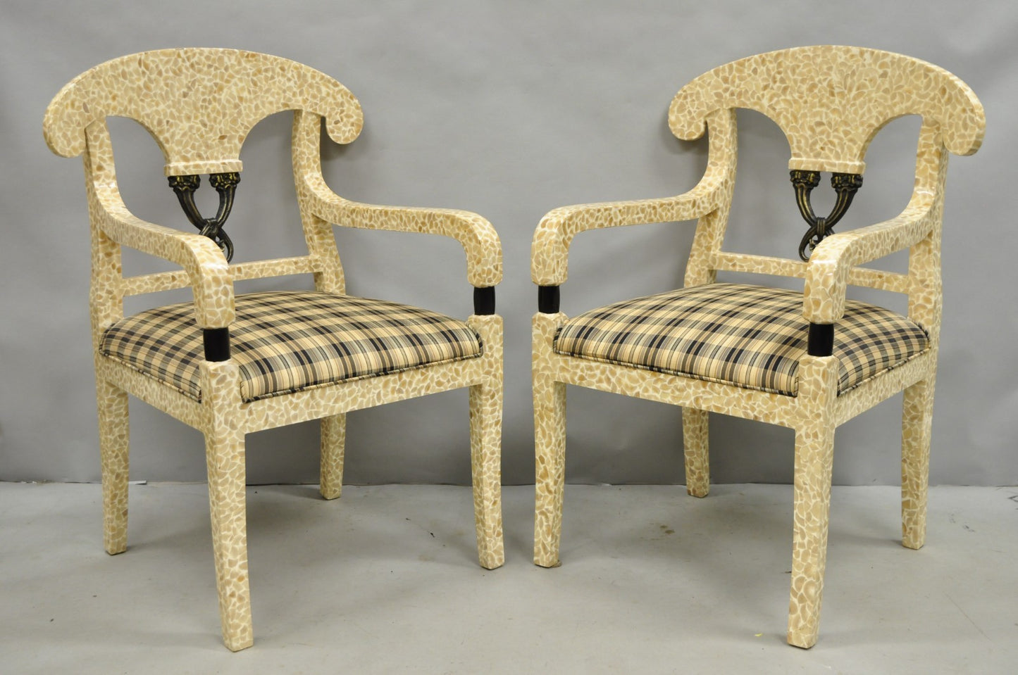 Enrique Garcel Tessellated Stone Inlay Regency Style Dining Chairs - Set of 6