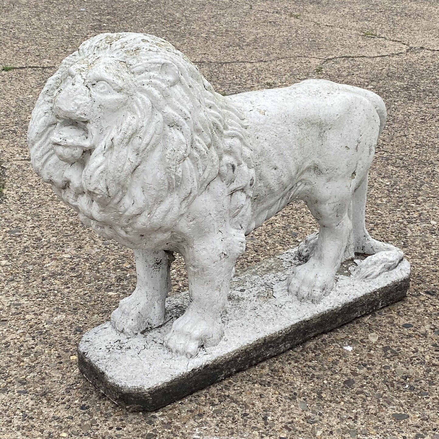 Large Vintage Classical Style Standing Lion Cement Guardian Garden Statue - Pair