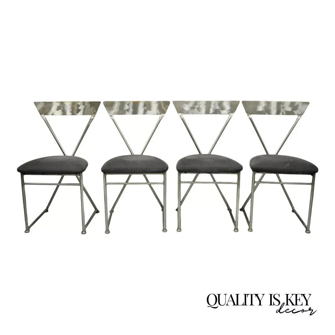 Shaver Howard Italian Modernist Brushed Steel Metal Dining Chairs - Set of 4