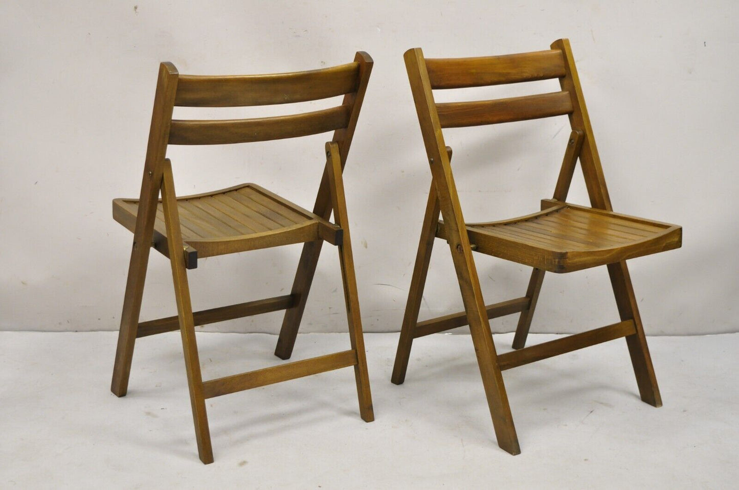 Vintage Mid Century Modern Solid Wood Slatted Folding Chairs - Set of 6