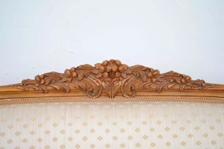 Antique French Louis XV Style Carved Walnut Gold Upholstered Sofa Canape
