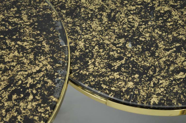 Hollywood Regency Brass & Glass Faux Bamboo Round Nesting Side Coffee Table