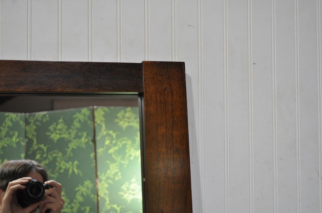 Lane Brutalist Cubist Vintage Mid Century Modern Walnut Rectangular Mirror