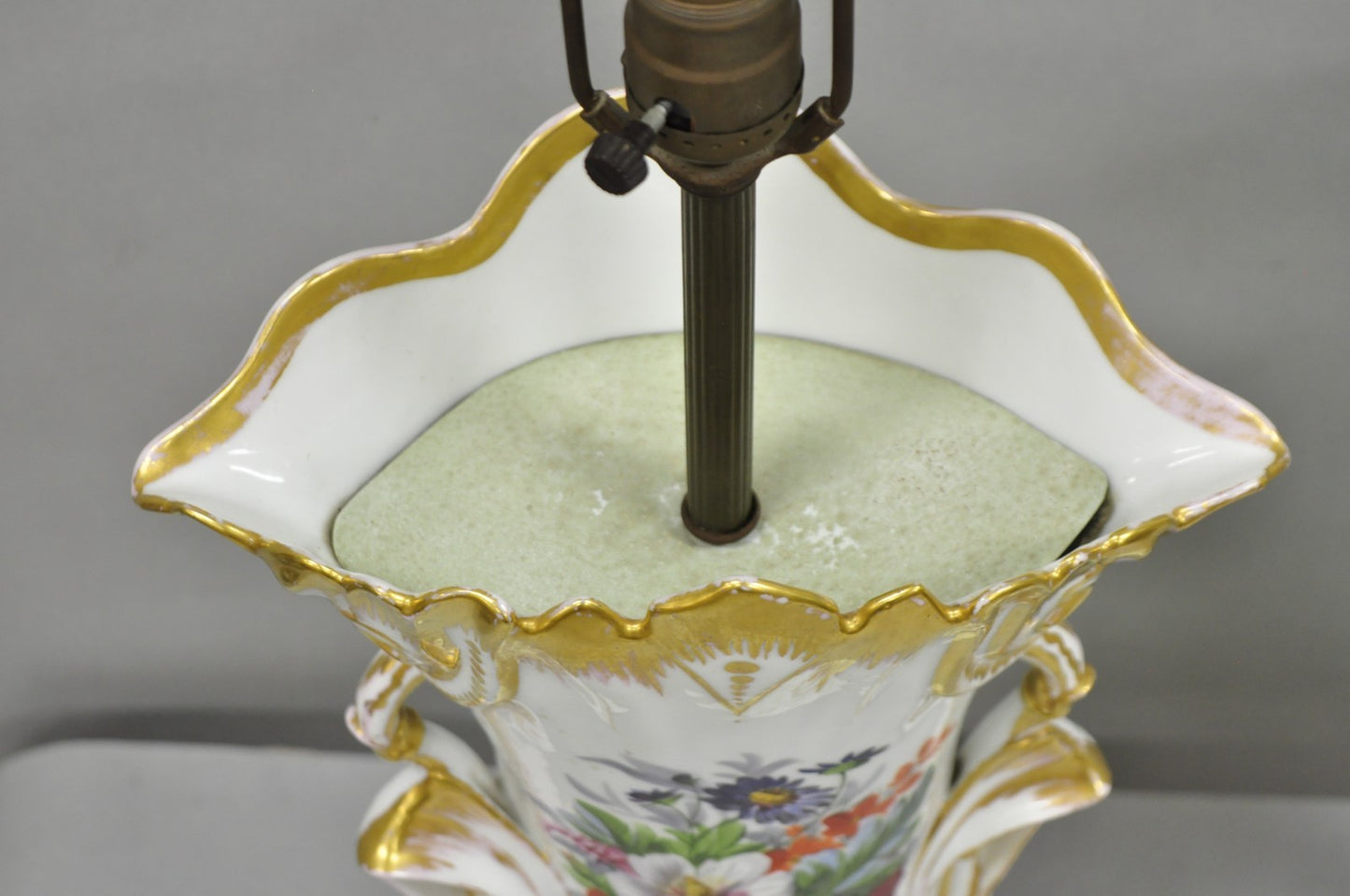 Antique Art Nouveau Austrian Porcelain Painted French Floral Table Lamps, a Pair