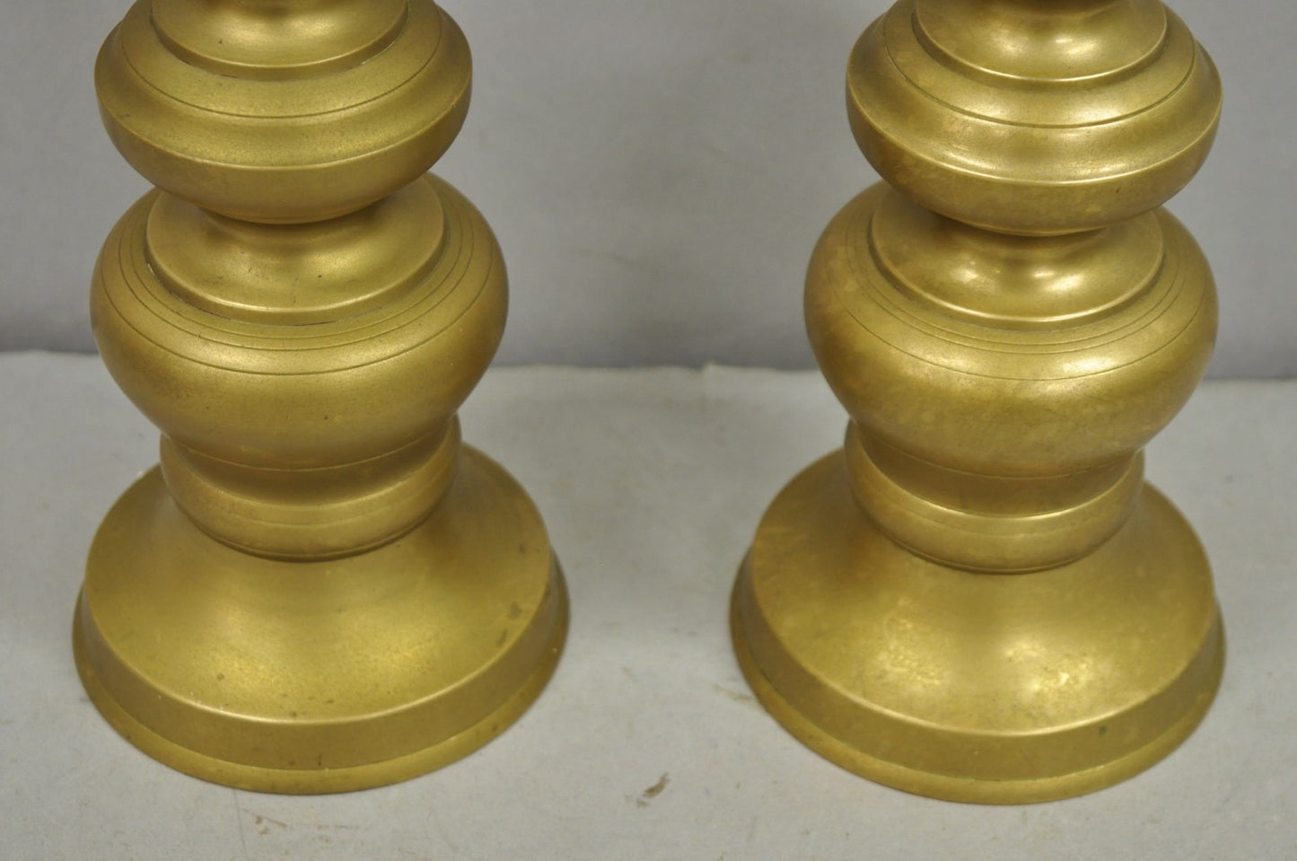 Vintage Oriental Foo Dog Stacked Brass Pricket Chinese 20" Candlesticks - a Pair