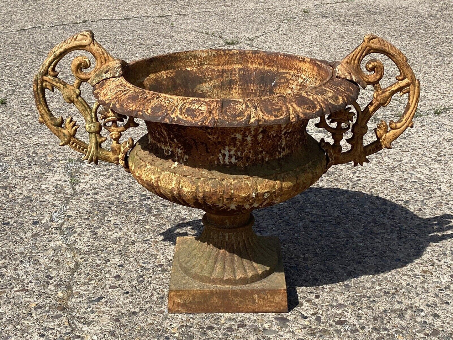 Large Cast Iron 48" Wide French Victorian Campana Urn Garden Planter w Handles B