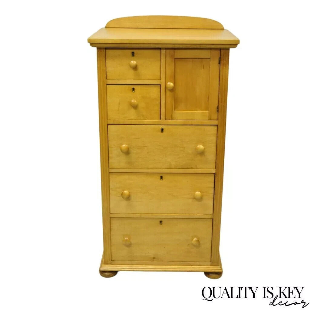 Antique Colonial Maple Wood Tall Lingerie Chest Washstand Bedroom Dresser