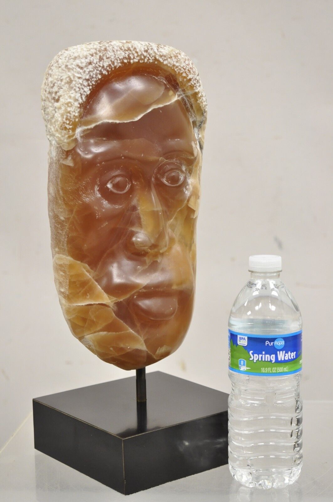 Sheryl C. Benjamin " Indian Trail " Carved Brown Onxy Male Face Sculpture