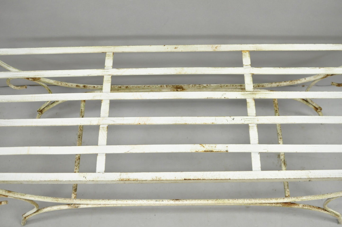 Vintage Hollywood Regency White Wrought Iron Curule X Frame Window Bench