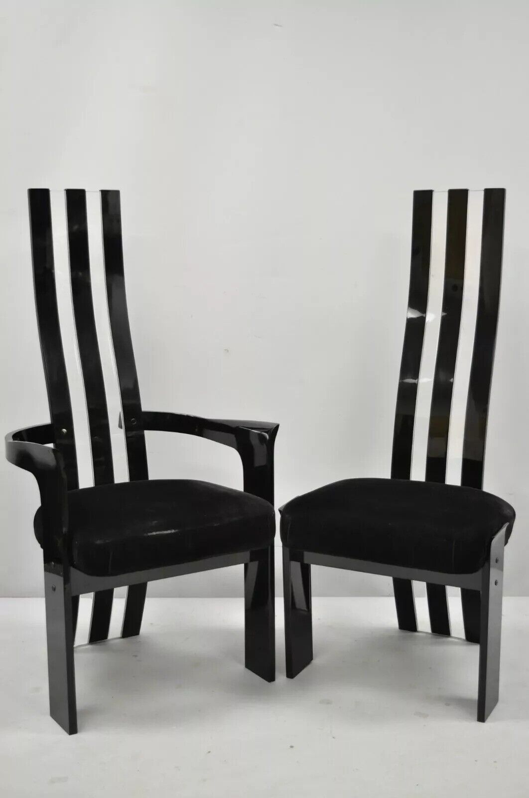 Vintage Black and Clear Lucite High Back Sculptural Dining Chairs - Set of 4