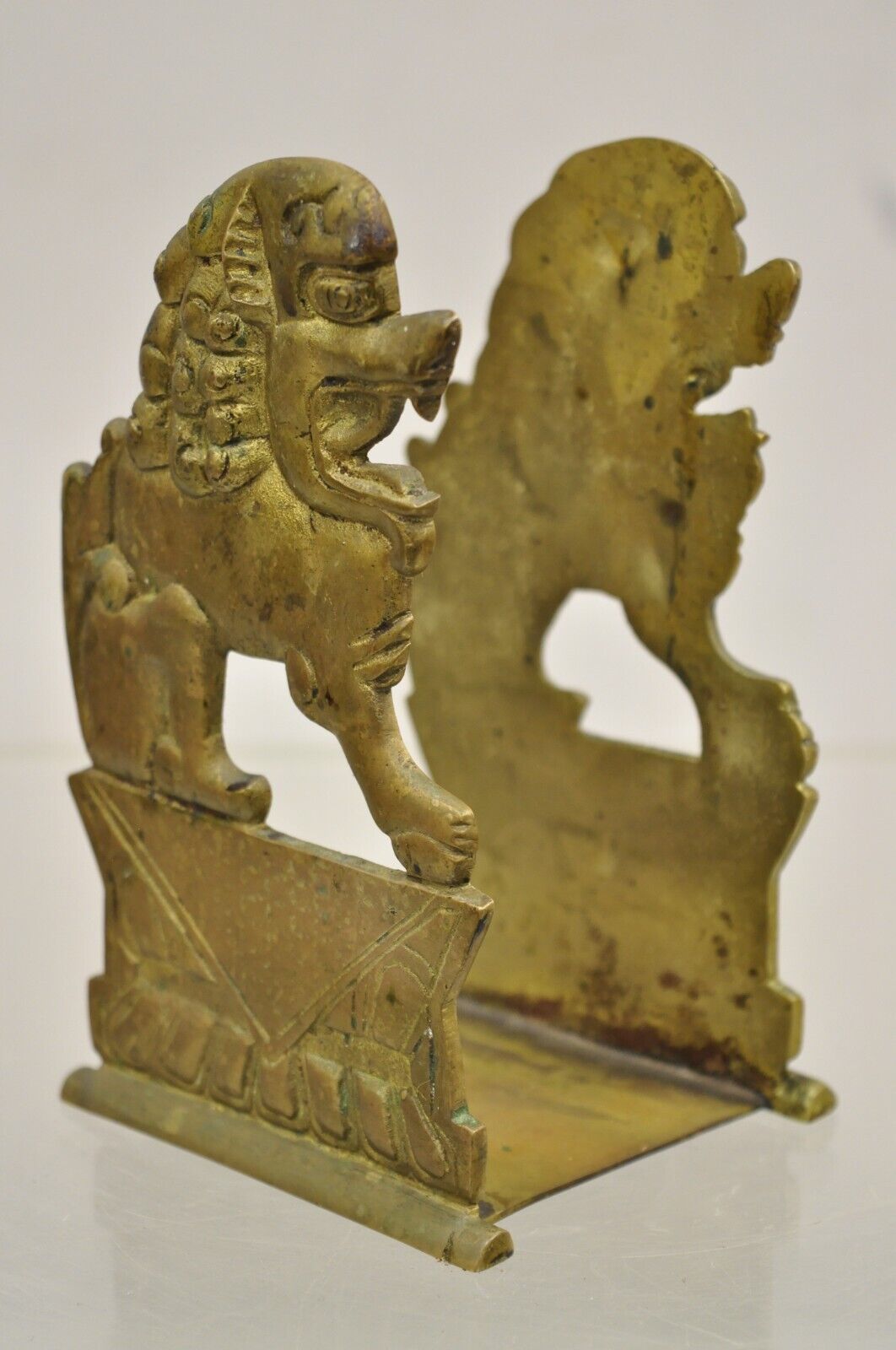 Vintage Chinese Foo Dog Solid Brass Figural Bookend