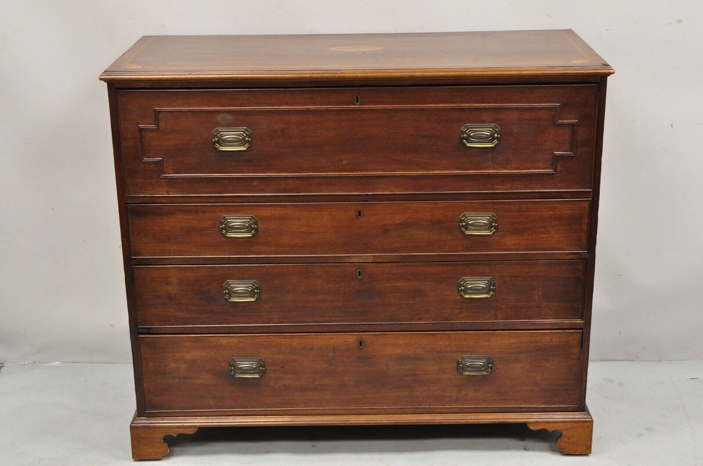 Antique English Edwardian Mahogany Chest of Drawers Secretary Desk Bureau