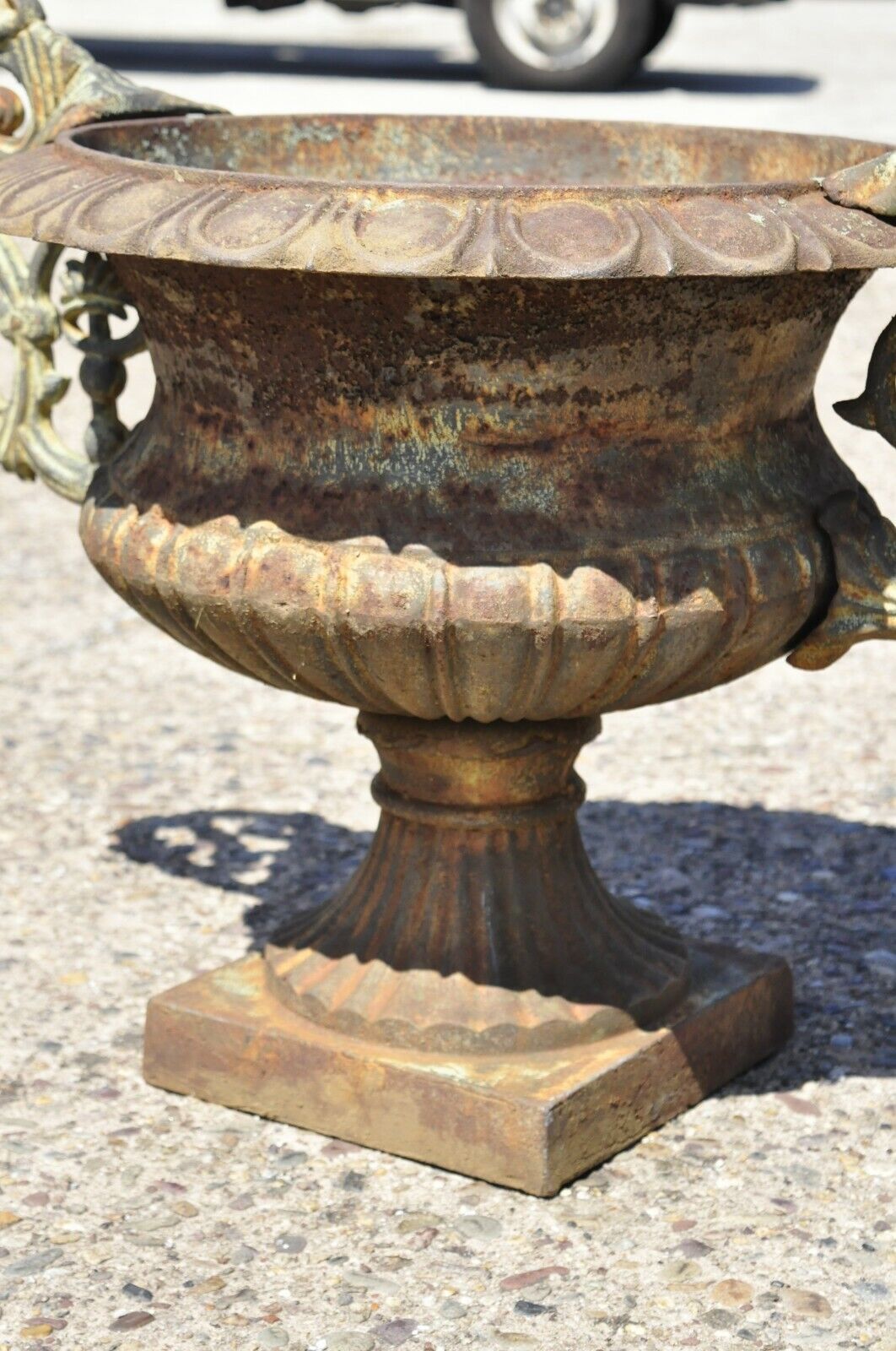 Cast Iron Victorian Style Vrn Form Garden Planters with Handles - a pair