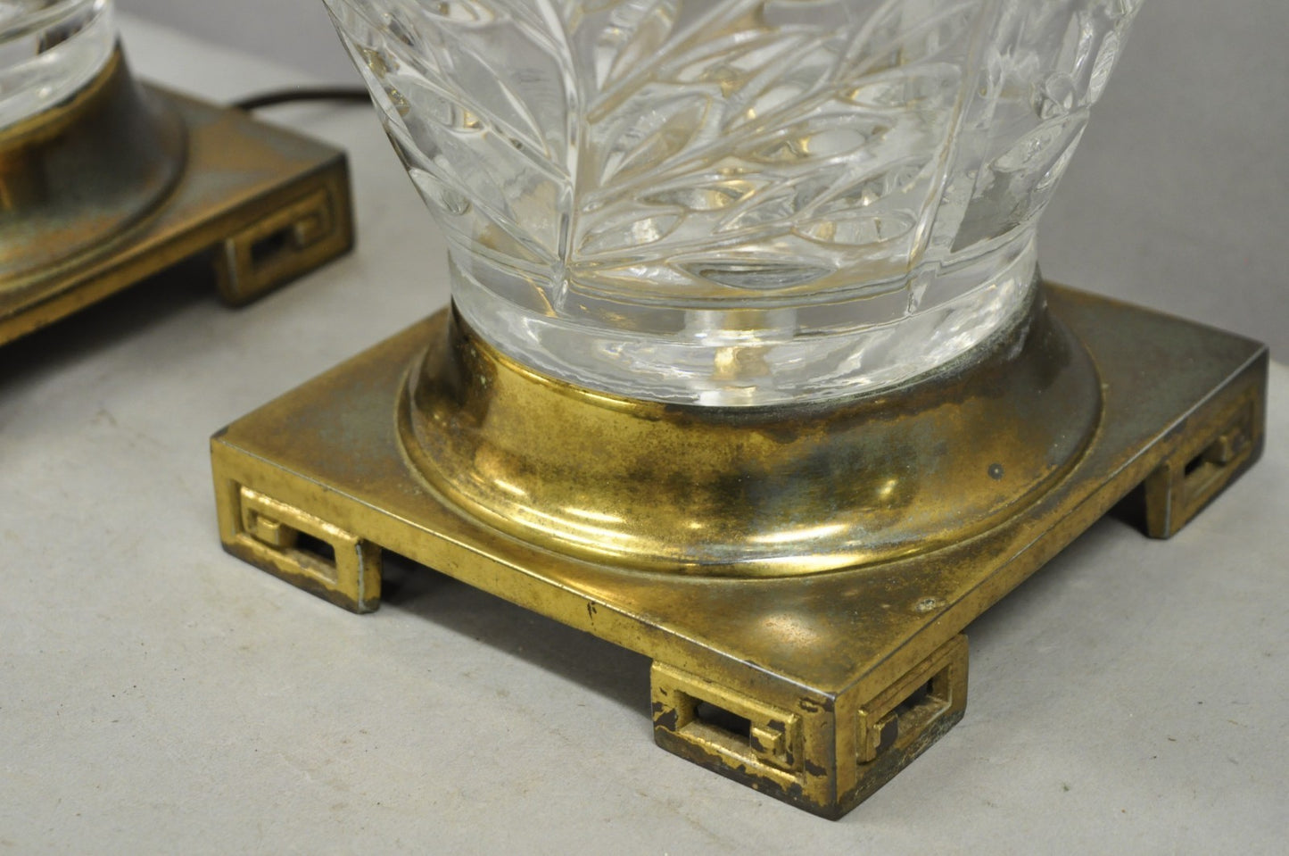 Vintage Chinoiserie Heavy Leaded Glass Wheat Sheaf Ginger Jar Table Lamps, Pair