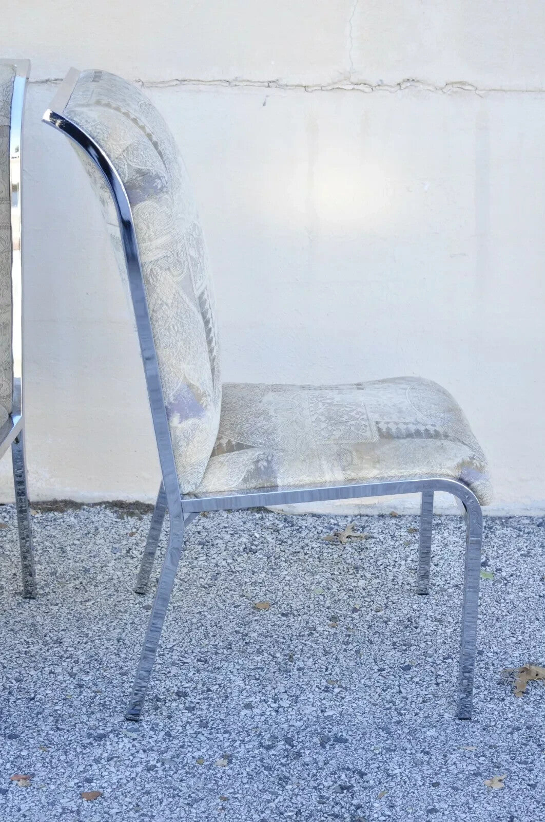 Vintage Mid Century Polished Chrome Frame Rolled Back Dining Chairs - Set of 4